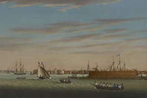 Uitzicht op Charleston vanaf de haven, 1831 door Samuel Barnard